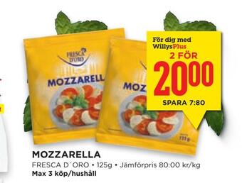 Willys Hemma Mozzarella erbjuda
