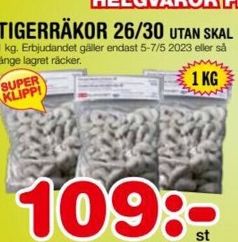 Nya Pulsen TIGERRÄKOR 26/30 UTAN SKAL erbjuda