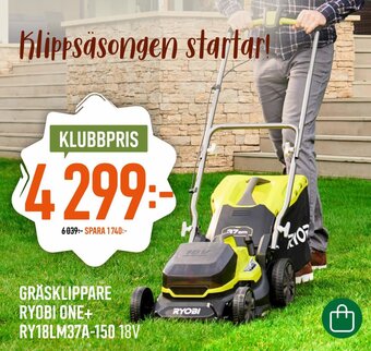 Granngården GRÄSKLIPPARE RYOBI ONE+ RY18LM37A-150 18V erbjuda
