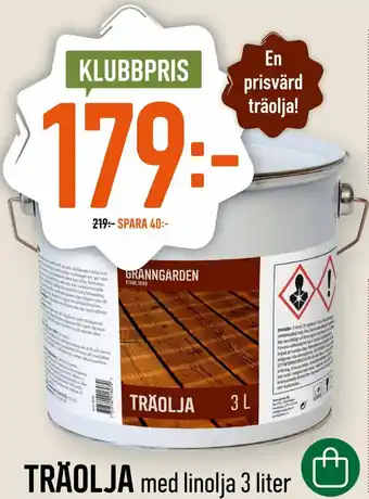 Granngården TRÄOLJA med linolja 3 liter erbjuda