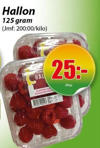 Extra Mjällby Stormarknad Hallon 125 gram erbjuda