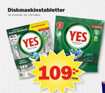 Pekås Yes diskmaskintabs erbjuda