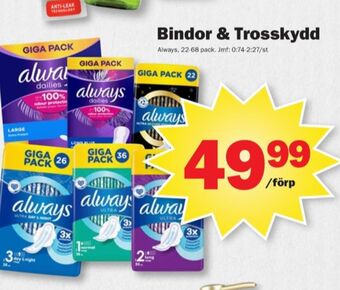 Pekås Always bindor erbjuda