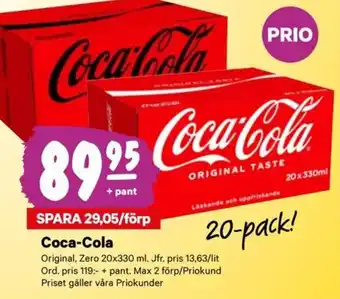 City Gross Coca-Cola Original, Zero 20x330 ml. erbjuda