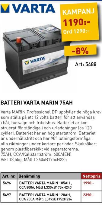 Batteri varta marin 75ah