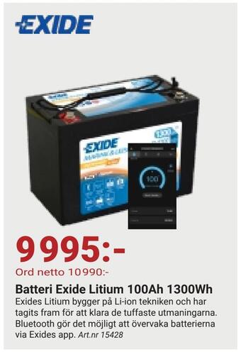 Erlandsons Brygga Batteri exide litium 100ah 1300wh erbjuda