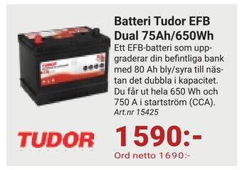 Erlandsons Brygga Batteri tudor efb dual 75ah/650wh erbjuda