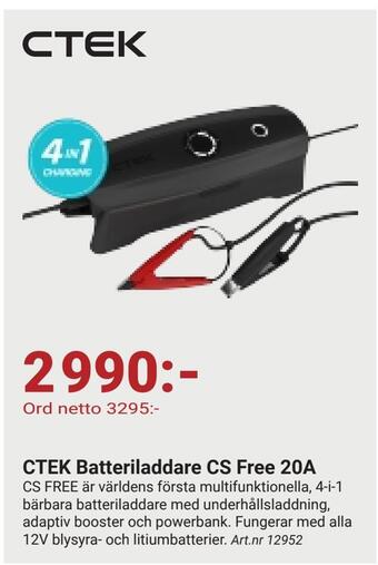 Erlandsons Brygga Ctek batteriladdare cs free 20a erbjuda