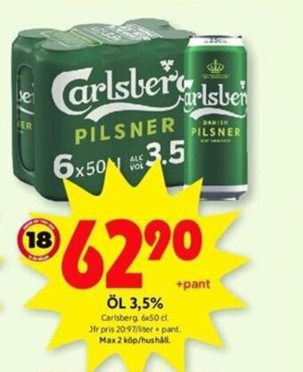 ICA Kvantum ÖL 3.5% Carlsberg, 6x50 cl. erbjuda