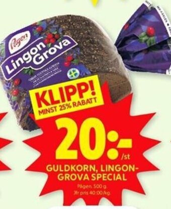 ICA Kvantum GULDKORN, LINGON-GROVA SPECIAL Pågen 500 g. erbjuda