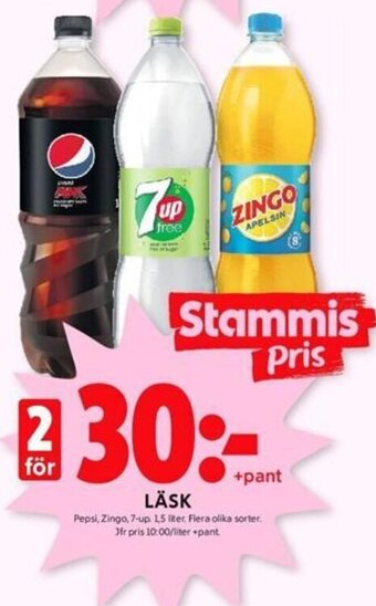 ICA Kvantum LÄSK Pepsi, Zingo, 7-up. 1,5 liter. erbjuda