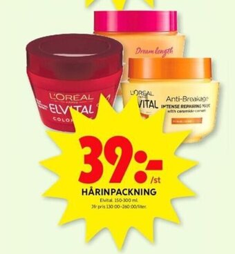 ICA Kvantum HÅRINPACKNING Elvital. 150-300 ml. erbjuda