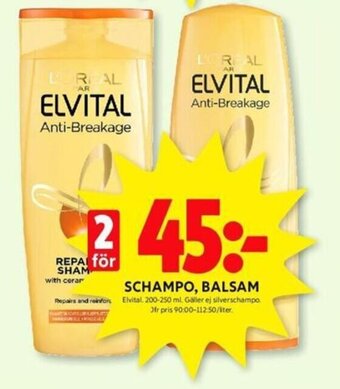 ICA Kvantum SCHAMPO, BALSAM Elvital. 200-250 ml. erbjuda