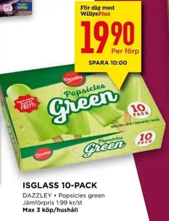 Willys ISGLASS 10-PACK DAZZLEY. Popsicles green erbjuda