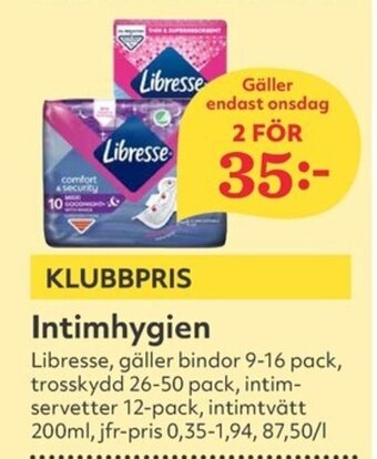 Hemköp Intimhygien Libresse, erbjuda