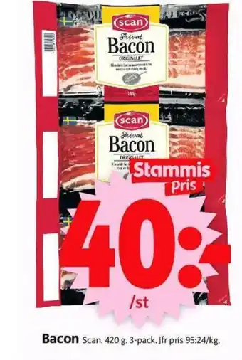 ICA Supermarket Bacon Scan. 420 g. 3-pack. erbjuda
