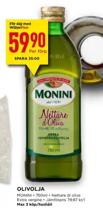 Willys Monini olivolja erbjuda
