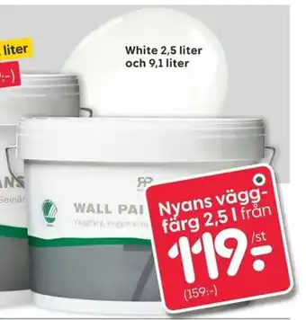 Väggfärg Nyans White 2,5l och 9,1 liter