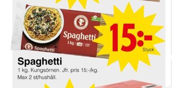 Matöppet Kungsörnen spaghetti erbjuda