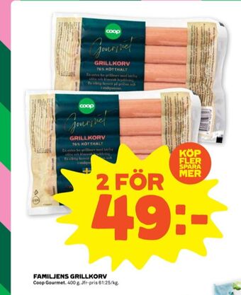 Stora Coop Coop gourmet grillkorv erbjuda
