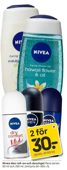 Rusta Nivea deo roll-on och duschgel 50ml och 250ml erbjuda