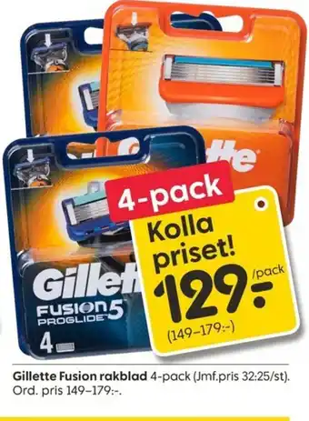 Rusta Gillette Fusion rakblad 4-pack erbjuda
