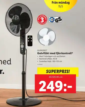 SILVERCREST Golvfläkt med fjärrkontroll