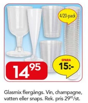 Glasmix flergångs. Vin, champagne, vatten eller snaps