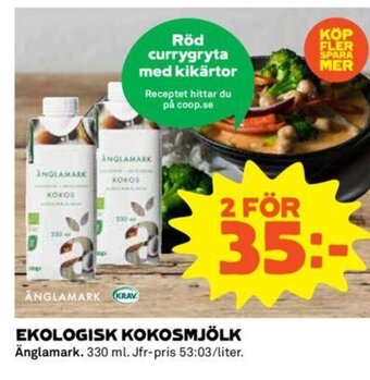 Coop EKOLOGISK KOKOSMJÖLK Änglamark. 330 ml. erbjuda