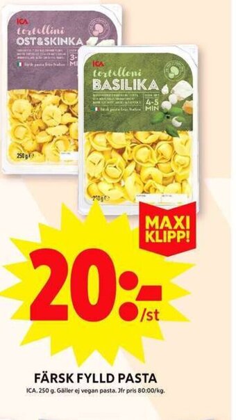 ICA Maxi FÄRSK FYLLD PASTA erbjuda