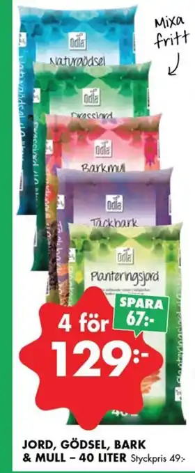ÖoB JORD, GÖDSEL, BARK & MULL - 40 LITER erbjuda