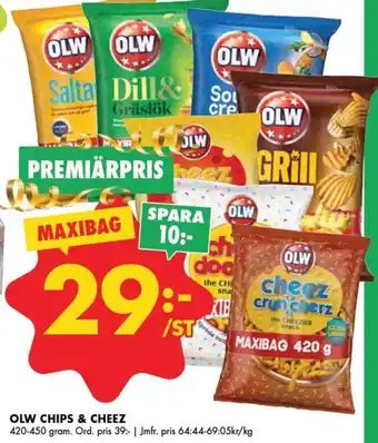 ÖoB OLW CHIPS & CHEEZ 420-450 gram. erbjuda