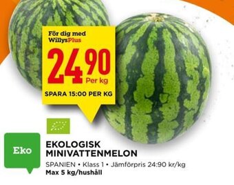 Willys EKOLOGISK MINIVATTENMELON erbjuda