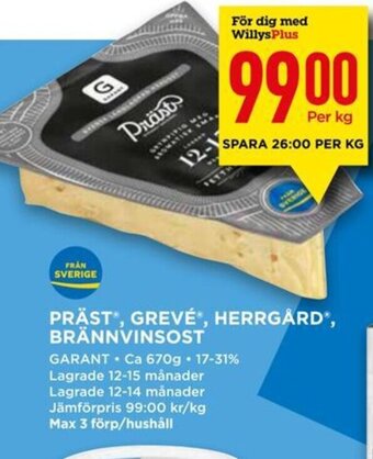 Willys PRÄST", GREVÉ", HERRGÅRD", BRÄNNVINSOST erbjuda