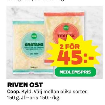 Coop Daglivs Riven ost erbjuda