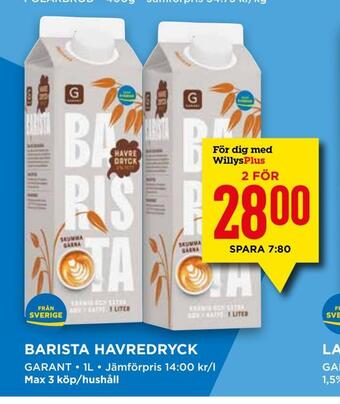 Willys Barista havredryck erbjuda