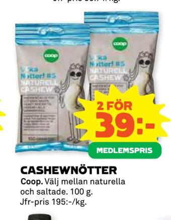 Stora Coop Cashewnötter erbjuda