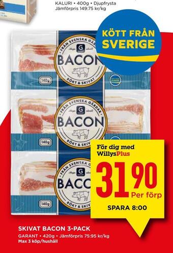 Willys Skivat bacon 3-pack erbjuda
