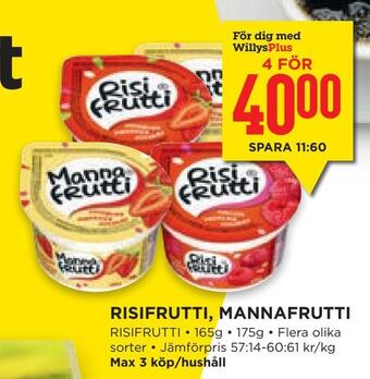 Willys Hemma Risifrutti, mannafrutti erbjuda
