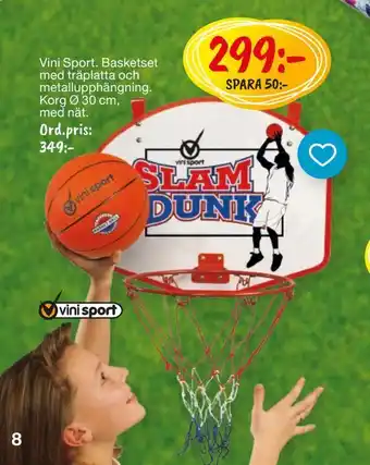 Leklust Vini sport basketset med träplatta och metall upphängning erbjuda