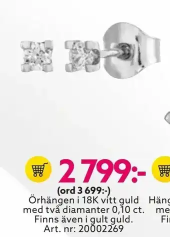 Örhängen i 18K vitt guld med två diamanter 0,10 ct.