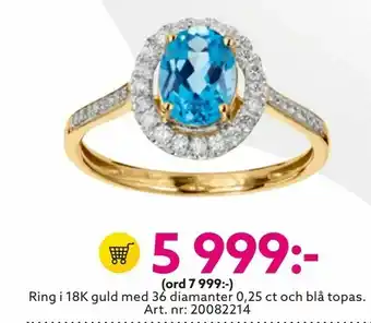 Albrekts Guld Ring i 18K guld med 36 diamanter 0,25 ct och blå topas erbjuda