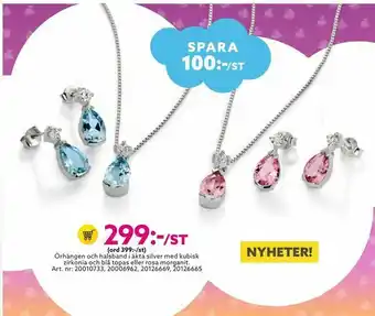 Örhängen och halsband i äkta silver med kubisk zirkonia och blå topas eller rosa morganit