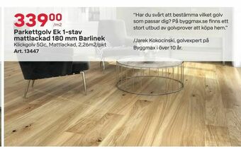Byggmax Parkettgolv Ek 1-stav mattlackad 180 mm Barlinek erbjuda