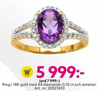 Albrekts Guld Ring i 18K guld med 44 diamanter 0,10 ct och ametist erbjuda