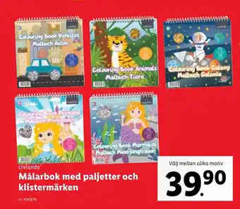 Lidl crelando Målarbok med paljetter och klistermärken erbjuda