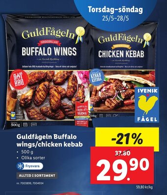 Lidl Guldfågeln Buffalo wings/chicken kebab erbjuda