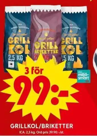 ICA Maxi GRILLKOL/BRIKETTER ICA. 2,5 kg. erbjuda