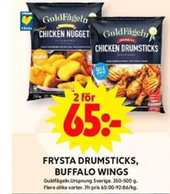 ICA Maxi FRYSTA DRUMSTICKS, BUFFALO WINGS Guldfågeln erbjuda
