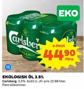 Coop EKOLOGISK ÖL 3.5% Carlsberg. 3,5%. 6x33 cl erbjuda